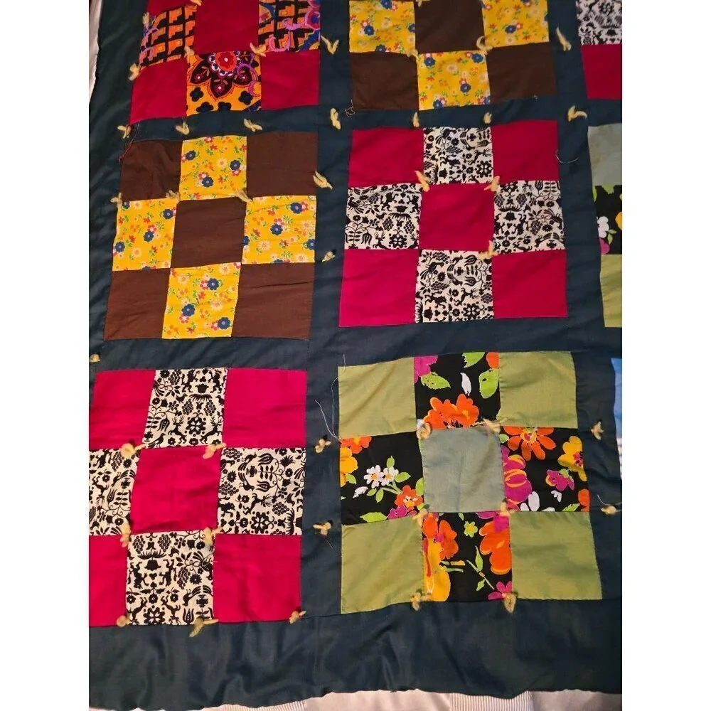 Vintage Handmade Patchwork Quilt Cottage Festival Blanket Bohemian Hippie